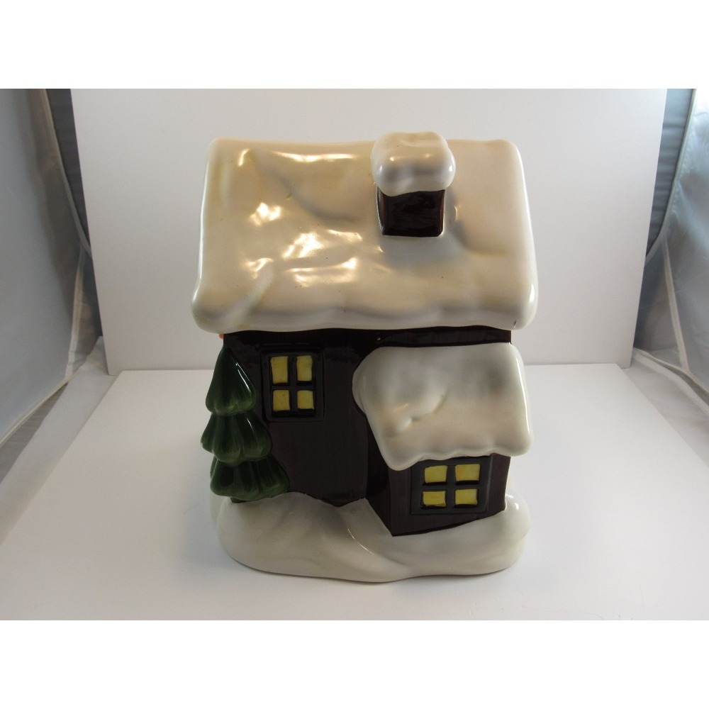 SCM Designs Ceramic Snowman Cottage Cookie Jar Christmas Decor 9in